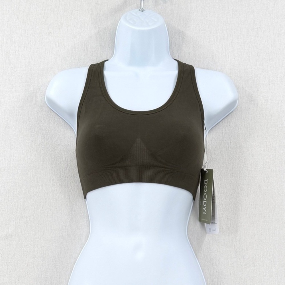 BOODY Active Racerback Sports Bra Olive Green XS Eco Activewear Bamboo Viscose